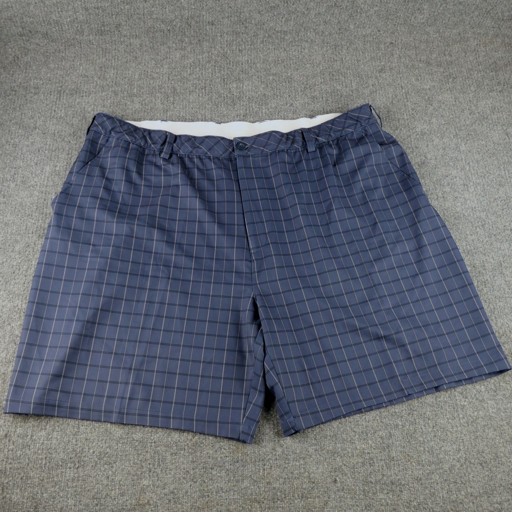 Reebok Golf Shorts Mens 56x9 Blue Windowpane Plaid Performance Elastic Waist